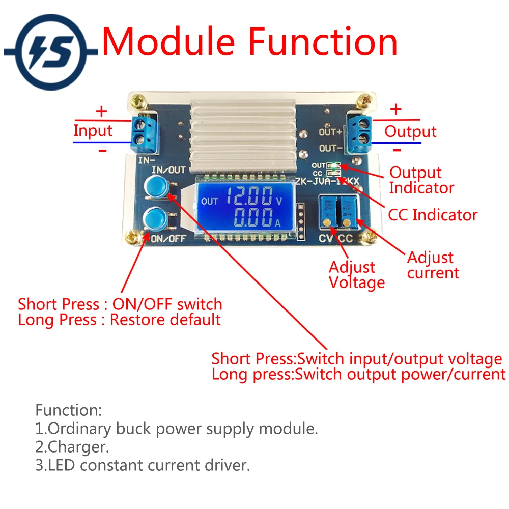 

12A Step Down Module Adjustable Buck Power Supply Board With Digital LCD Display Buck Adapter Module Converter DC-DC