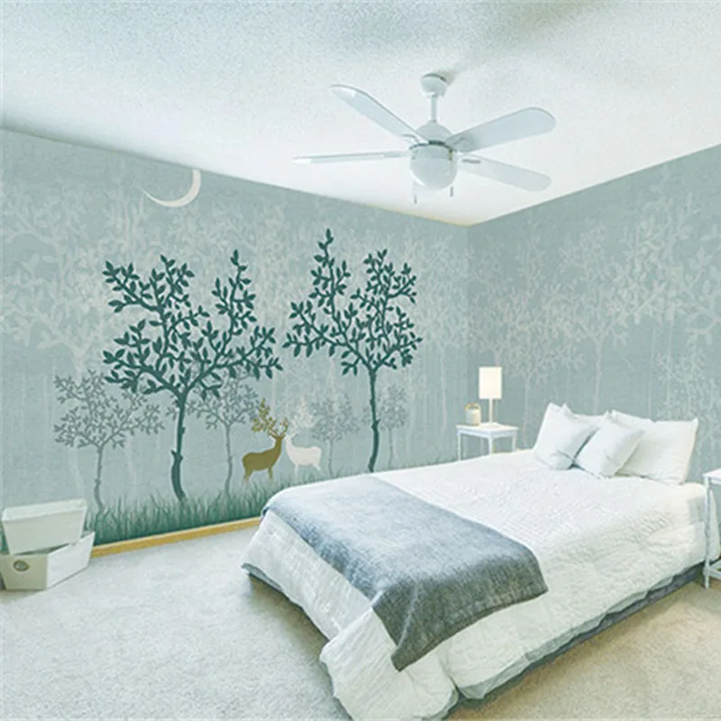 

Custom Print Fabric &Textile Wallcoverings For Walls Seamless Cloth Matt Silk For Bedding Room Deer Forest Home Improvement Top