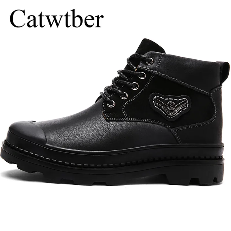 

Catwtber Warm Winter Chelsea Boot Men Hombre Snow Martin Boots Low Heel Leather Ankle Boots Vintage Sewing Thread Britain Botas
