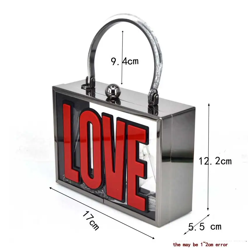 Модная красная прозрачная сумка-клатч с надписью «Love», металлическая рамка, вечерняя сумка с ручкой, мини-сумка на плечо, сумки ручной работы