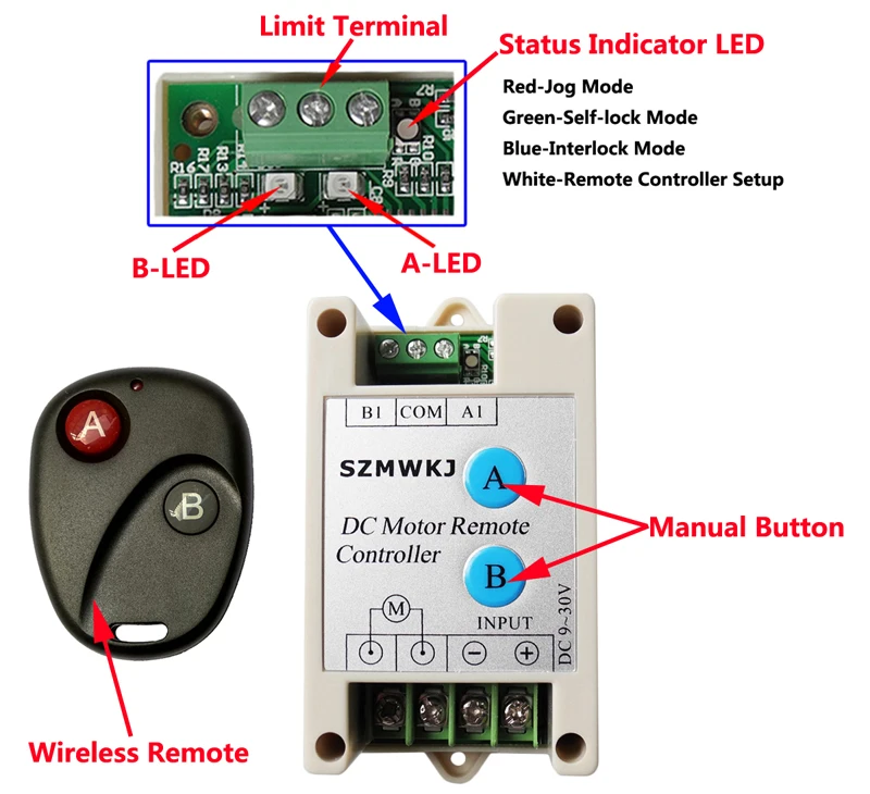 Positive Inversion Controller W/ Wireless Remote Control 9-30V Forward Reverse Control Kits For 12/24V DC Motor Linear Actuators