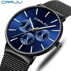 2019 CRRJU новые мужские часы в деловом и повседневном стиле многофункциональные наручные часы с сеткой из нержавеющей стали ремешок для