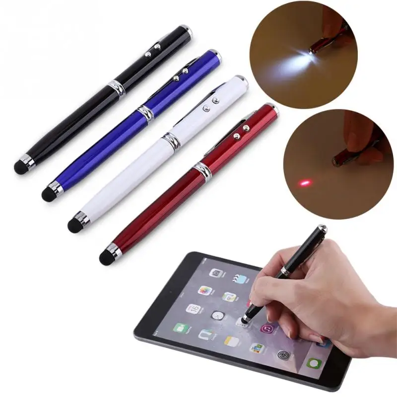New 4-in-1 Black Stylus Light Ball Point Pen Laser Pointer for Capacitive Touch