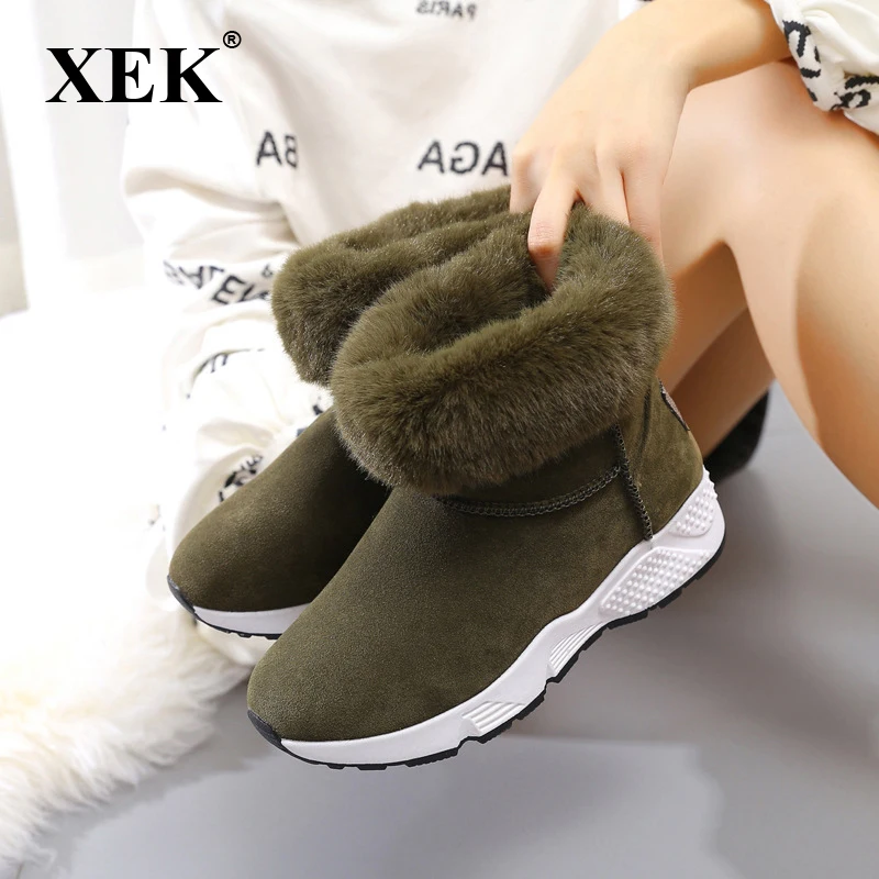 

XEK Winter Plush Warm Sneakers With Fur Women Running Shoes Non Slip High Top Woman Sports Shoes Thermal Walking Snow Boots JH65