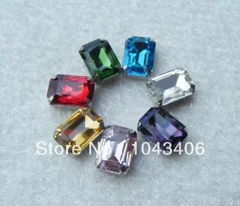 

Sew On Mix 7 Colors 140Pcs/Lot 10x14mm Rectangle Octagon Crystal Stone with Metal Claw Setting 4 holes