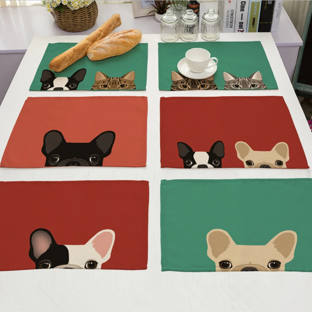42*32cm SHSEJA Cute dog place mat printed cotton mats Western mats