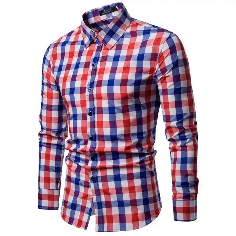 

Plaid Blouse Mens clothing Fashion Casual Mens Dress Shirts Mens Long sleeve Shirt Slim fit New