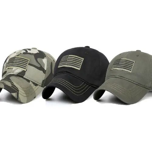 New Men American Sports Tonal Flag Patch Embroidery Curved Cap Military Tactical Operator Detachable Baseball Army Camo Hat