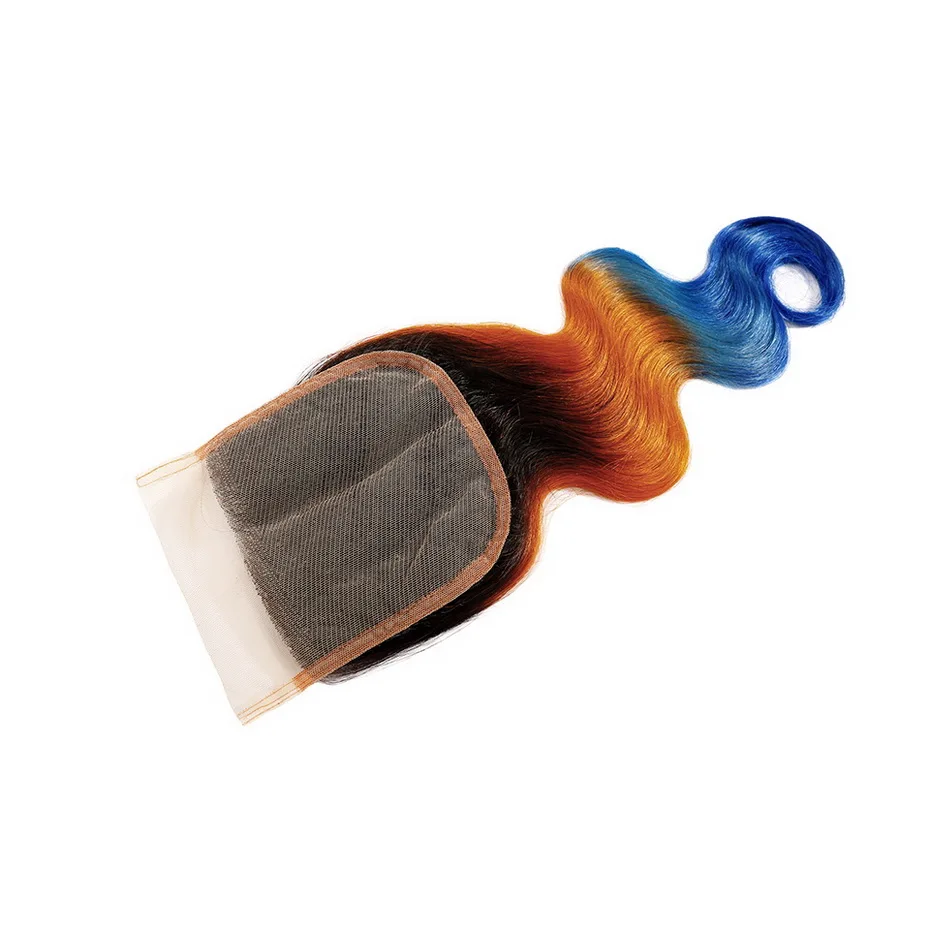 Ms lula бразильские объемные волнистые 3 пучка с 4x4 закрытием Омбре оранжевый и синий Remy человеческие волосы плетение бесплатная часть