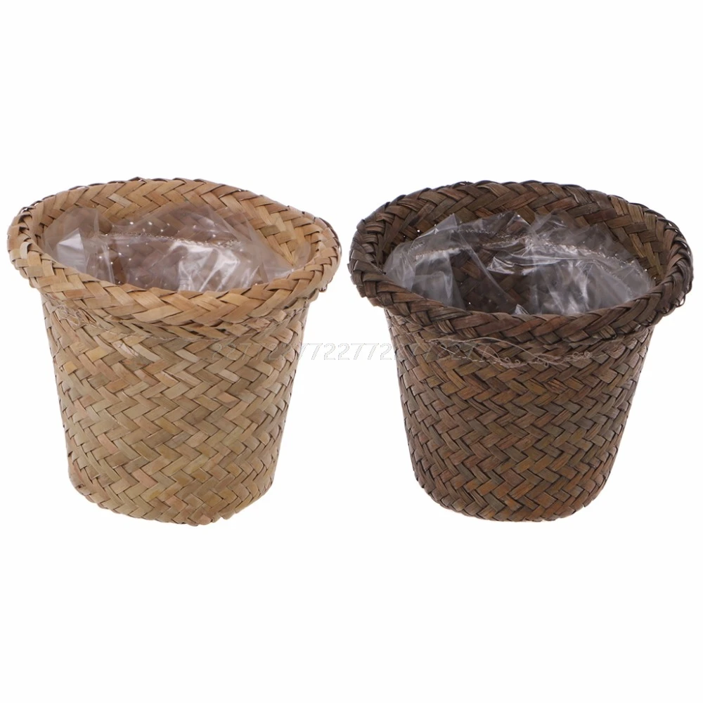 

Natural Grass Braided Handmade Flower Pot Basket Simple Vintage Pastoral Style Home Office Indoor Plant Vase A18 19 Dropship