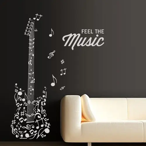 

Fashion Music Vinyl Wall DecalGuitar Feel Notes Melody Electro Music Rock Star Wings Art Wall Sticker Music Room Home Decoration