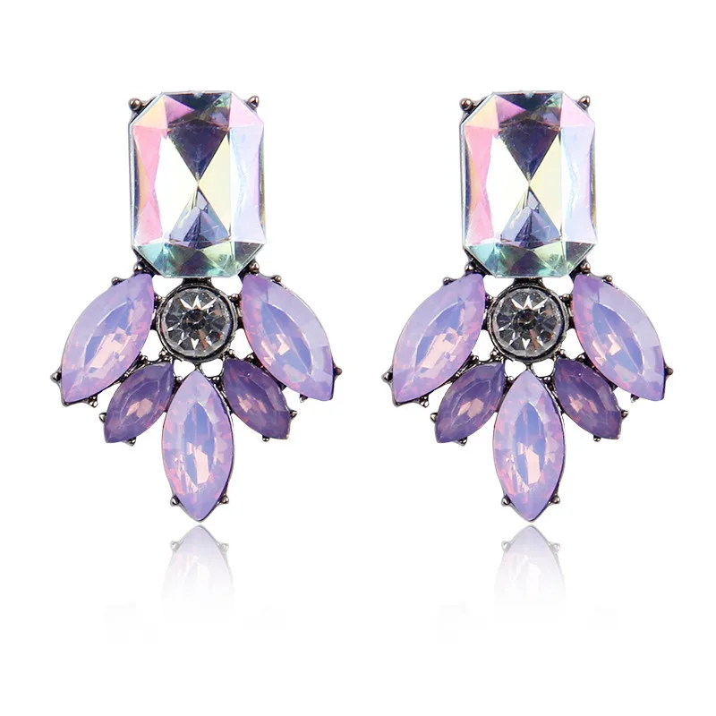 LUBOV благородный фиолетовый кристалл камень кулон трендовые длинные серьги цветок геометрические висячие серьги трендовые женские вечерние ювелирные изделия - Окраска металла: opal purple