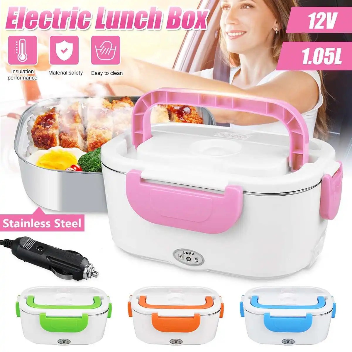 

Portable Electric 12V Heated Stainless Lunch Box Bento Boxes Car Food Rice Container Warmer For School Office Home Dinnerware