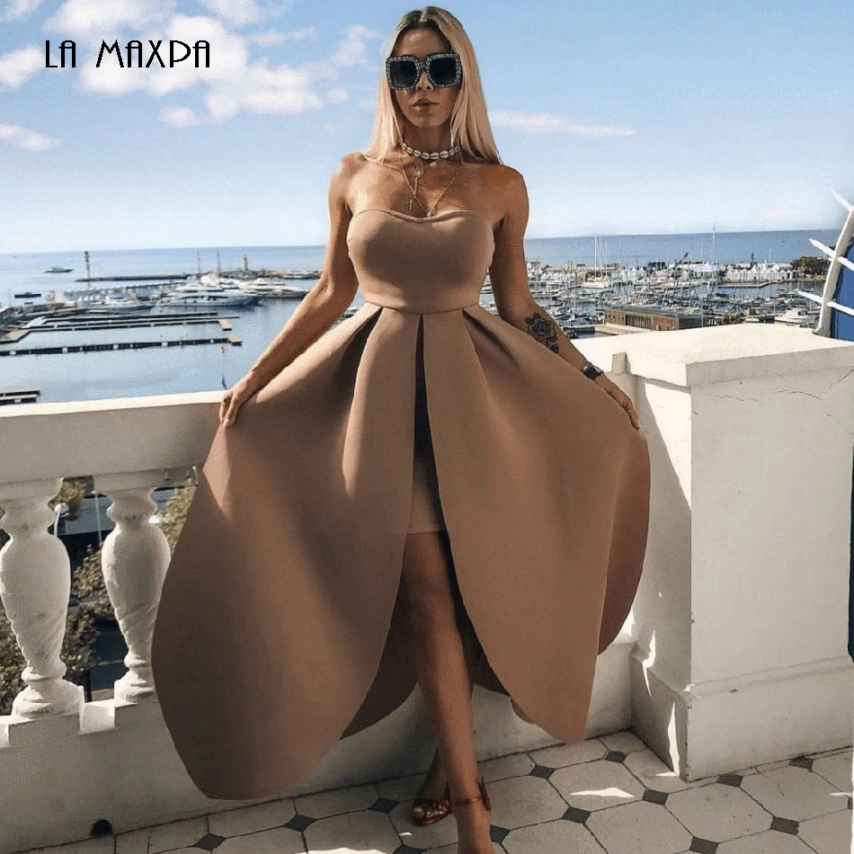Sexy-Strapless-Maxi-Dress-Elegant-Scuba-Material-Sleeveless-Asymmetrical-Hem-High-Waist-Fashion-Petal-Party-Club