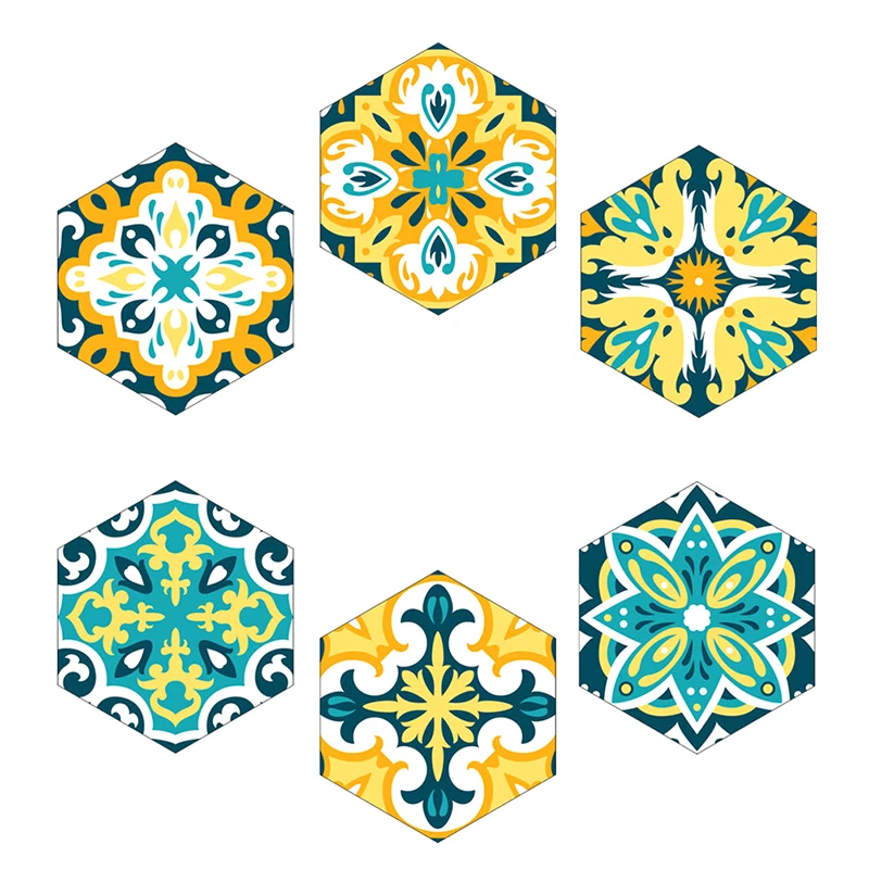 6PCS Waterproof Tile Stickers Ink Painting Wall Stickers Home Furnishing Living Room Bedroom Kitchen 20*23cm