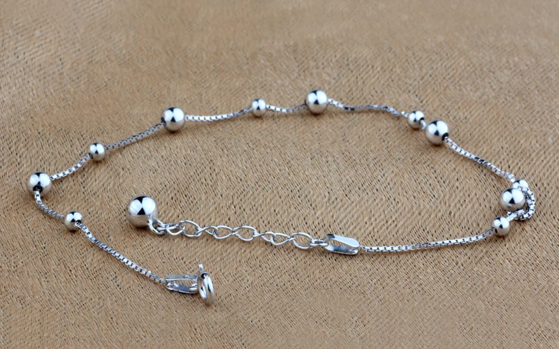 Sinya Sterling Silver Bead Rope Box Chain Women Anklet with Adjustable Tail Chain Also Suitable for Bracelet3