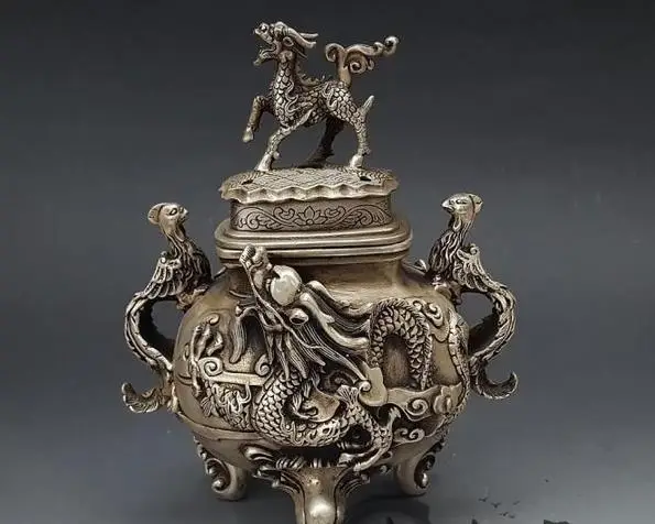 

Collectable Old Qing Dynasty copper censer,large dragon&phoenix incense,with carving&mark,Handmade crafts,collection& adornment