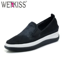 WETKISS/ поступление слипоны квадратный носок в стиле пэчворк женская обувь на платформе с отделкой из конского волоса Женские туфли-лодочки; Весенняя Новая модная дамская обувь