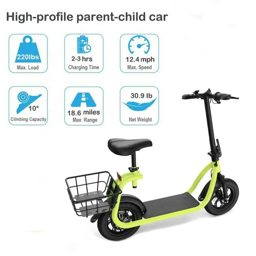 Top [Europe STOCK]Eswing M11 Folding Electric Scooter Double disc  Brake E Scooter 10AH 350W 25km/h 30KM 12 inch tire Free seat 1