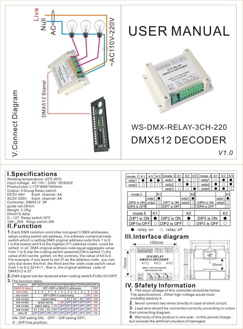 Новинка 2015г. Трех канальный декодер с релейными выходами  DMX512. Для управления светодиодными лентами. Uвх= 110-220 VAC