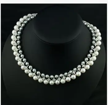 

double trands 9-10mm south sea round white grey pearl necklace 17"18"