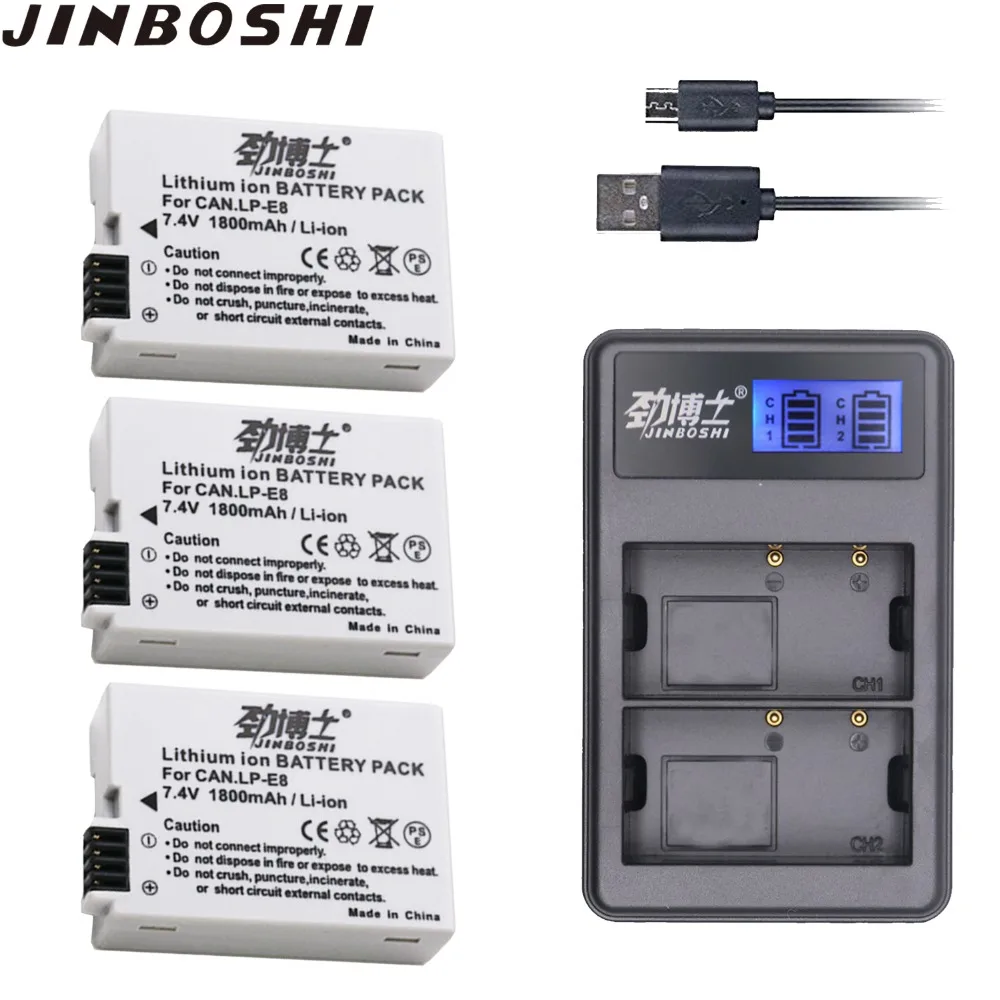 

hot sale 3pcs LP-E8 LPE8 LP E8 Li-ion Battery + LCD Dual USB Charger for Canon EOS 550D 600D 650D 700D X4 X5 X6i X7i T2i T3i