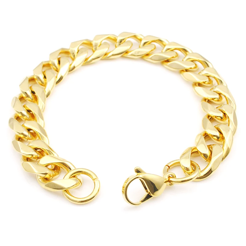 GOKADIMA 21 см 12 мм Золотой Цвет Браслет Снаряженная кубинская звено цепи из нержавеющей стали мужские высококачественные оптовые ювелирные изделия WB514