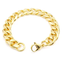 GOKADIMA 21 см 12 мм Золотой Цвет Браслет Снаряженная кубинская звено цепи из нержавеющей стали мужские высококачественные оптовые ювелирные изделия WB514