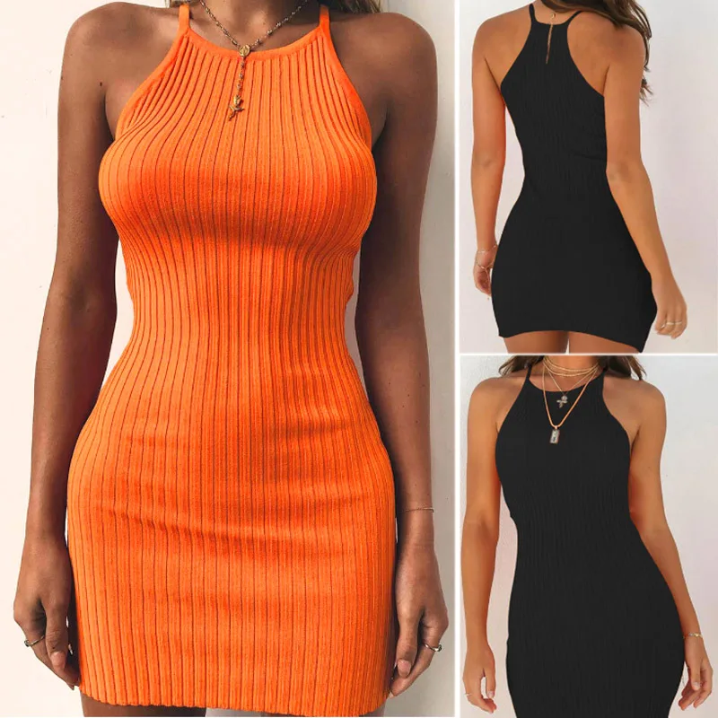 

Women Off Shoulder Halter Neck Bodycon Short Dress for Summer NGD88