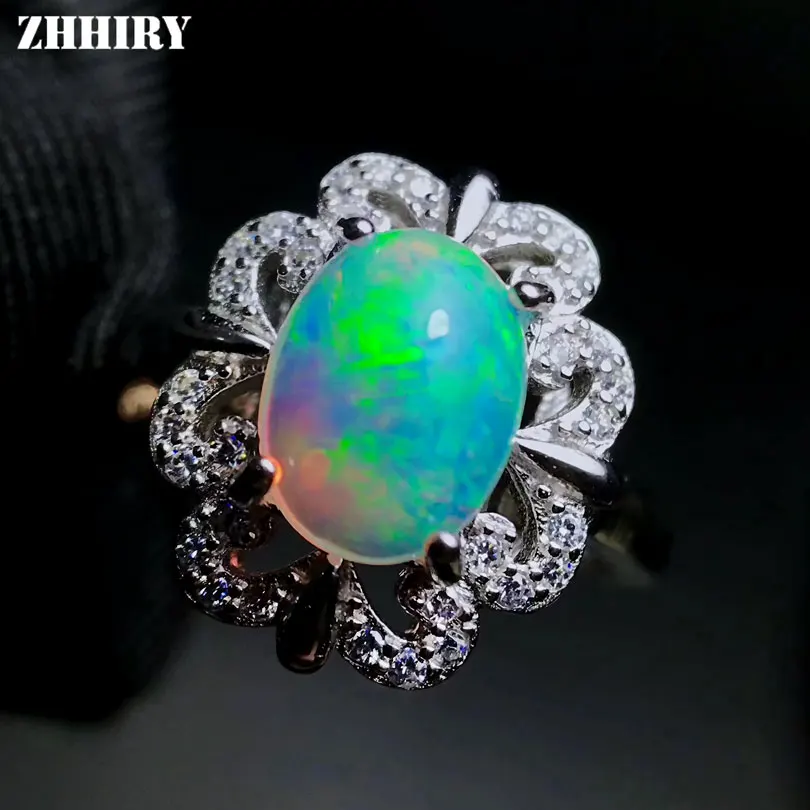 

ZHHIRY Genuine Natural Fire Opal Ring Solid 925 Sterling Silver For Women Colour Gemstone Rings Fine Jewelry