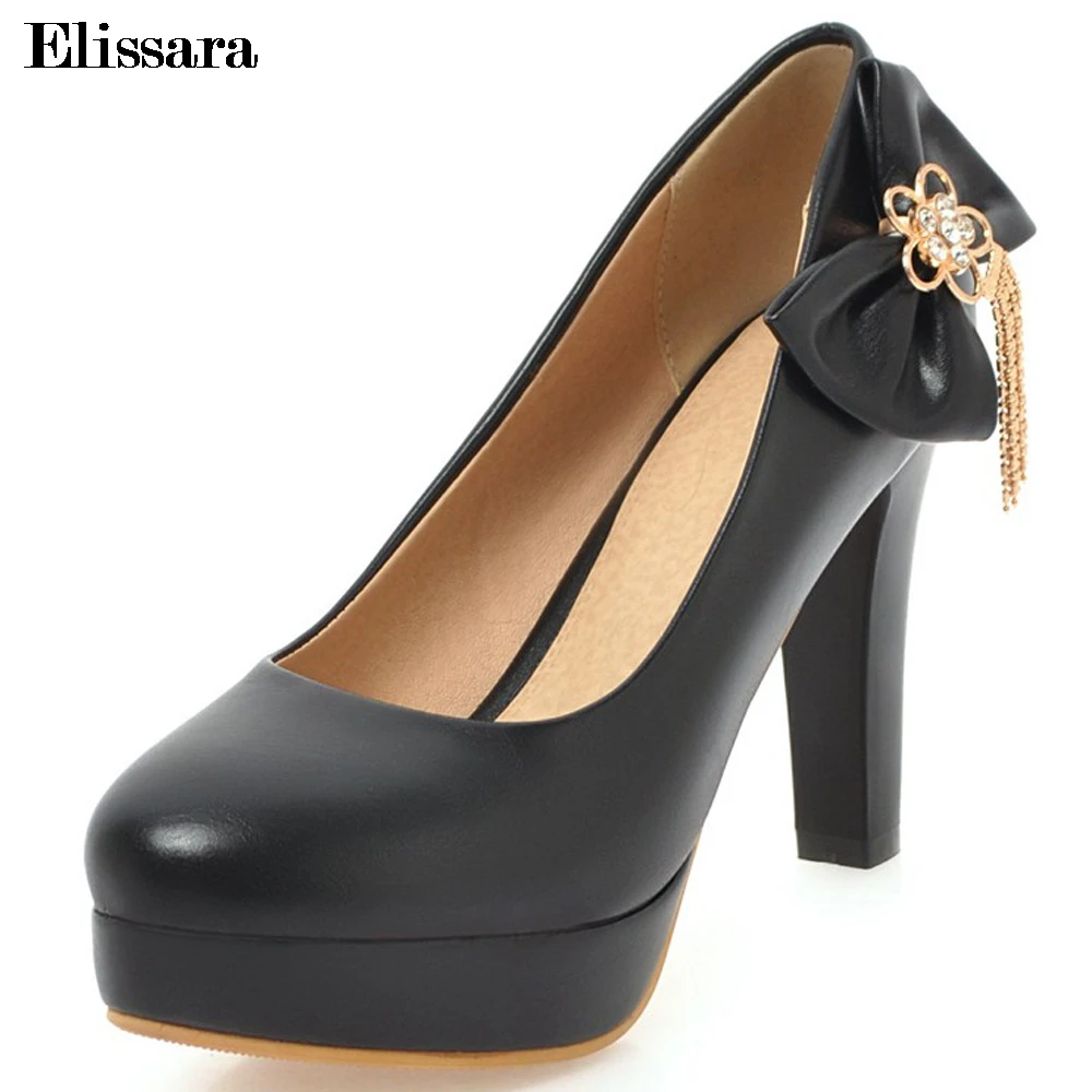 

Lady's Shoes Pumps High Heels Shoes Woman Sexy Round Toe Butterfly Knot Black Heel Platform Party Shoes Plus Size 33-45 Elissara