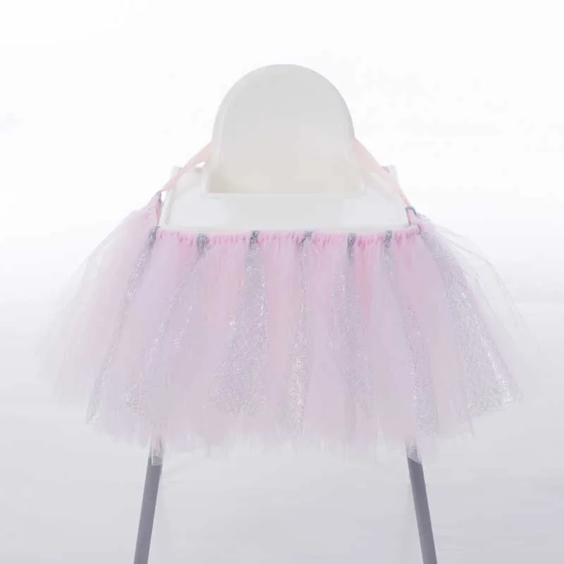 100 см x 35 см пачка Тюлевая "юбка" на стол детских празднований дня рождения украшение для стульчик для кормления домашний текстиль вечерние поставки - Цвет: pink silver