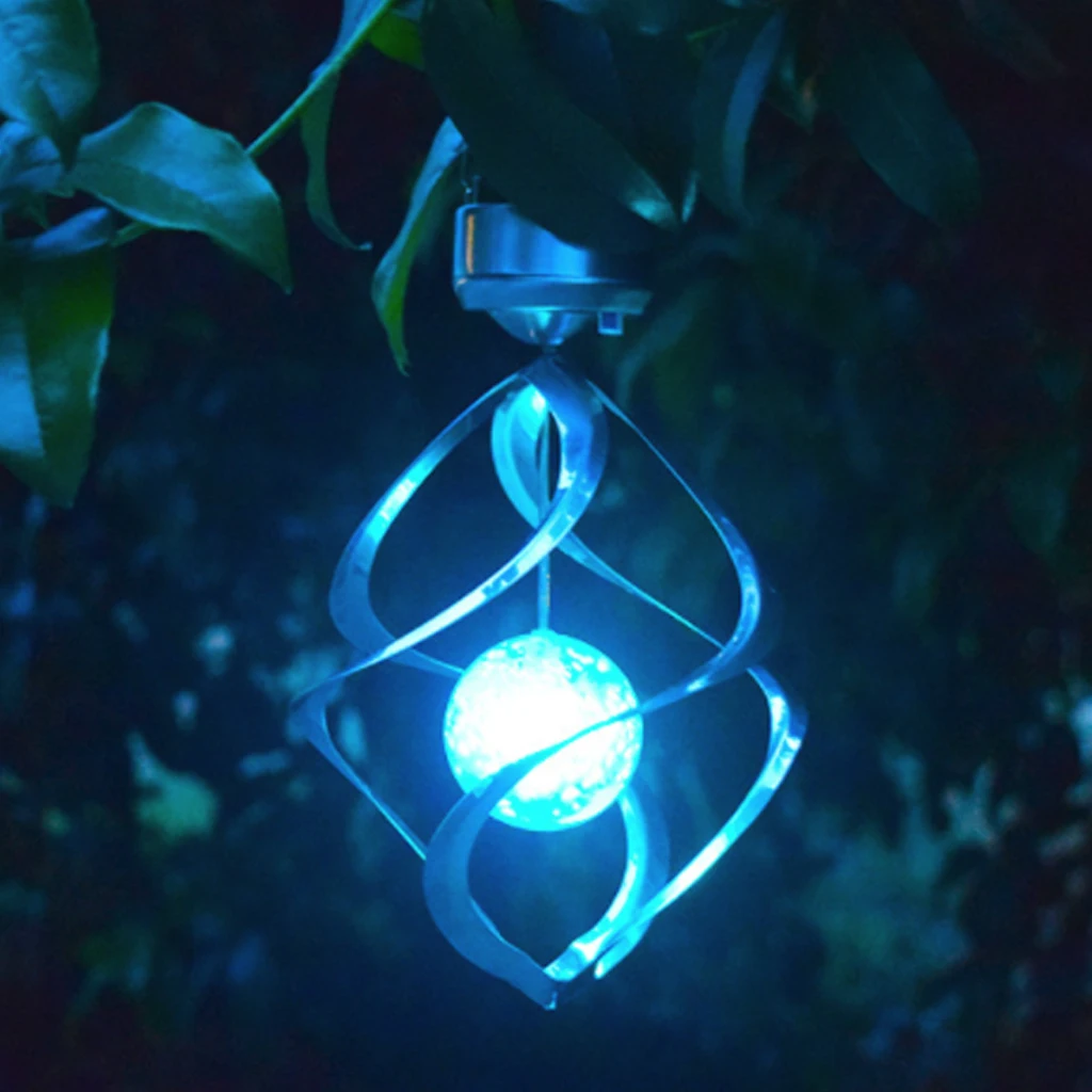 

LED Solar Power Light Color Changing Outdoor Revolving Wind Hanging Wind Chime Landscape Visual Balcony Lamp for Garden Patio