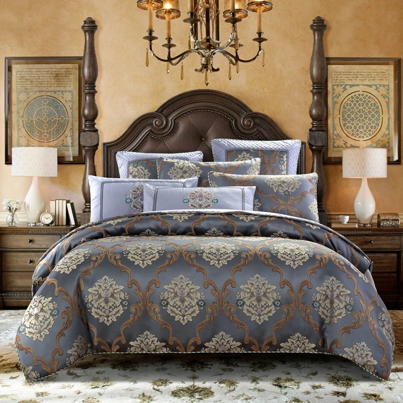 4/6pcs Percale egyptian cotton bed linen luxury American style jacquard embroidery bedding set