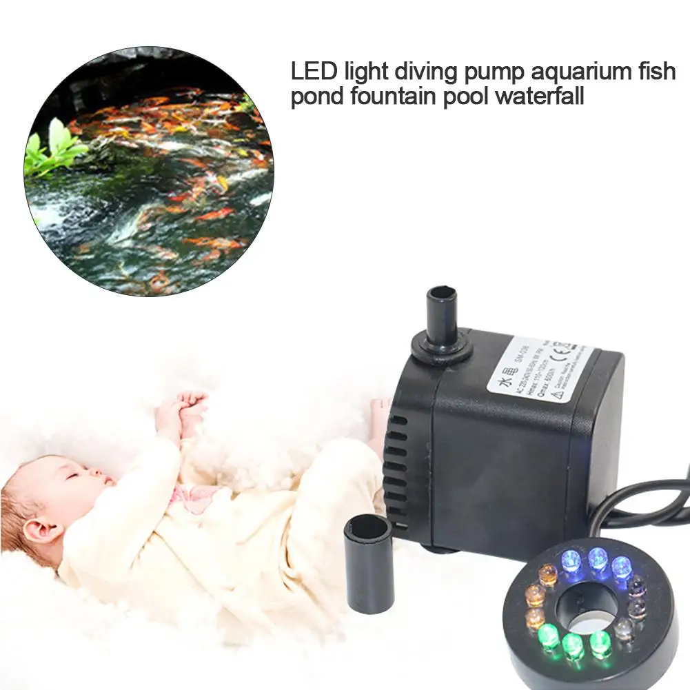 

Aquarium Fish Tank Submersible Pump Light Rockery Fountain Craft Water Circulation Pump With Waterproof Perforated 12 LED Lamp
