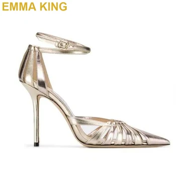 

EMMA KING 2019 Elegant Pointed Toe Stiletto Sandals Cut Out Ankle Strap Women Sandals High Heels Fashion Women's Shoes Sexy Heel