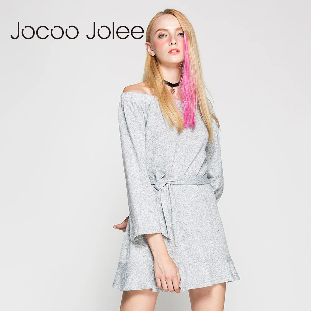 Повседневное длинное вязаное платье Jocoo Jolee с поясом женское однотонное