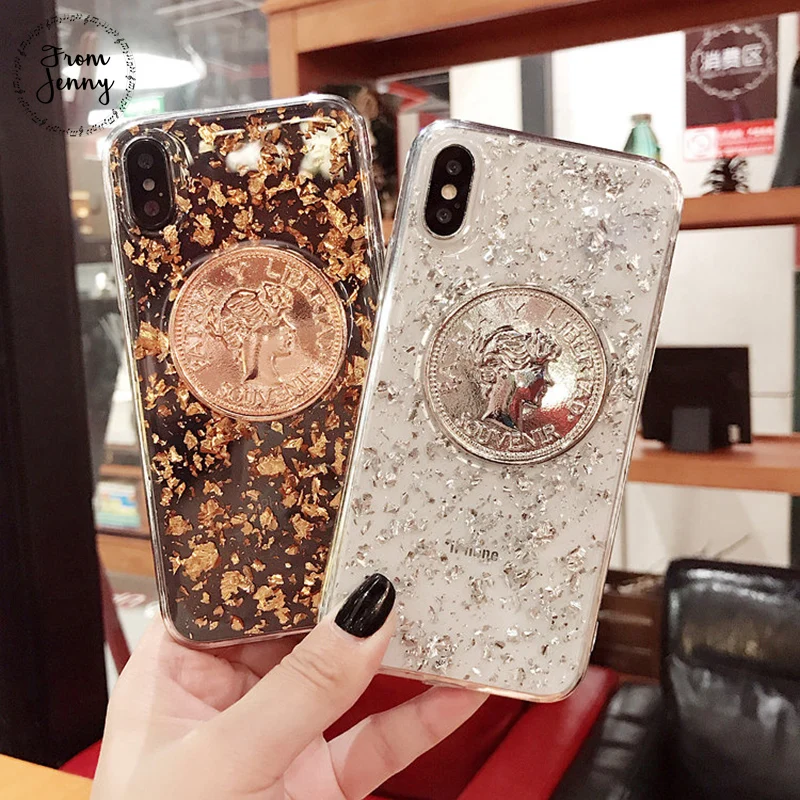От Jenny Crystal Coin золотистый Серебристый чехол для телефона iphone 7 7plus 6 6s 6plus 6splus 8 8plus X