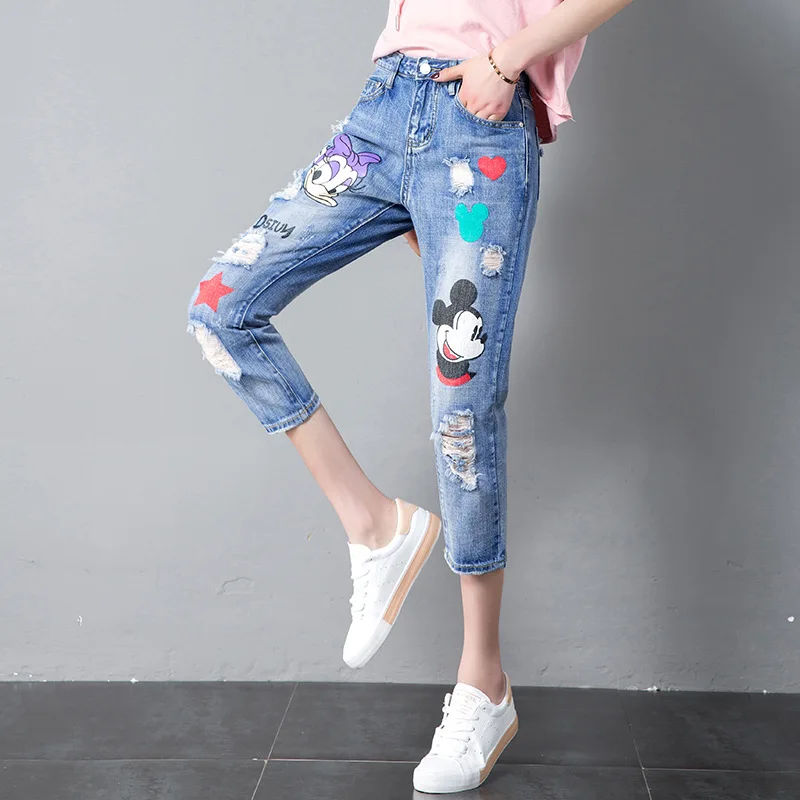 Casual Patch Cartoon Mickey Mouse Jeans 