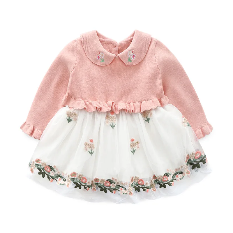 

Autumn spring baby girls newborn dress for christening 1 year infant toddler baby birthday dress long sleeve sweater warm dress