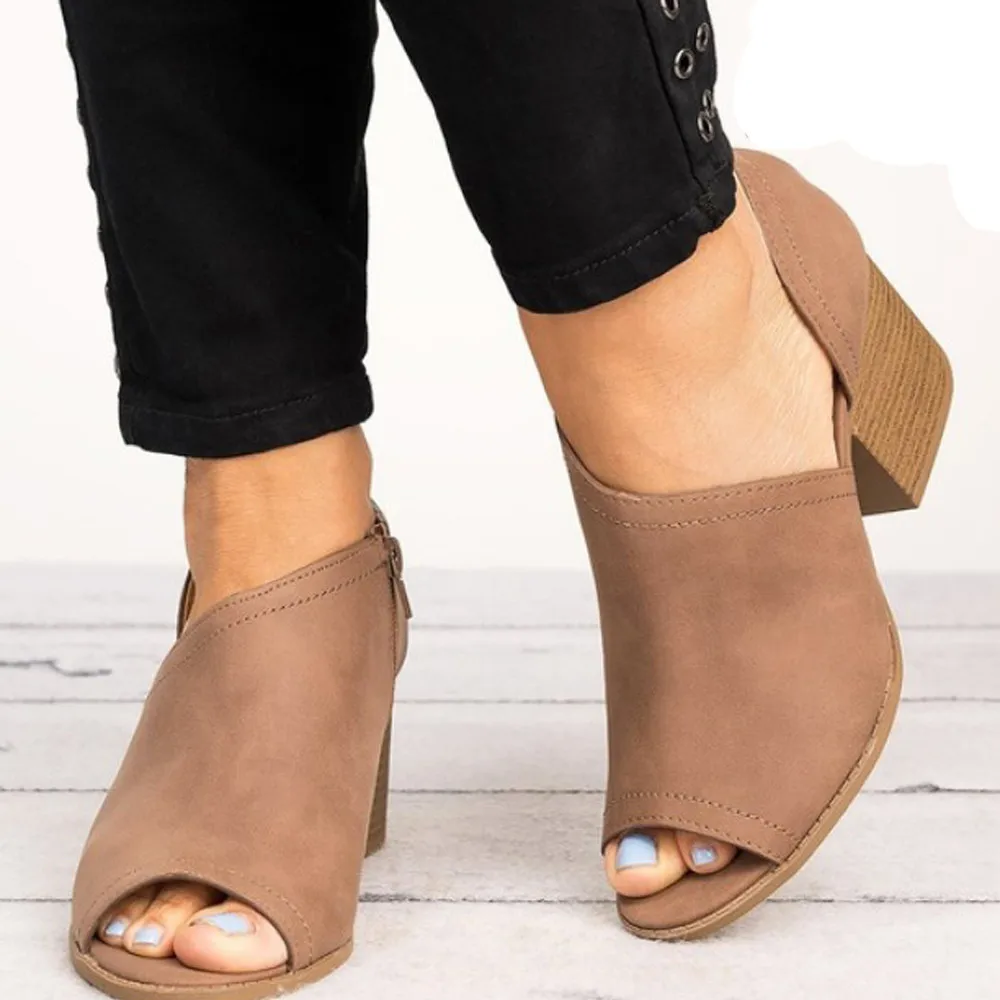 

women sandals Fashion Fish Mouth Shoes Solid Wild Square Heel Single Shoes super quality summer Shoes sandalia feminina