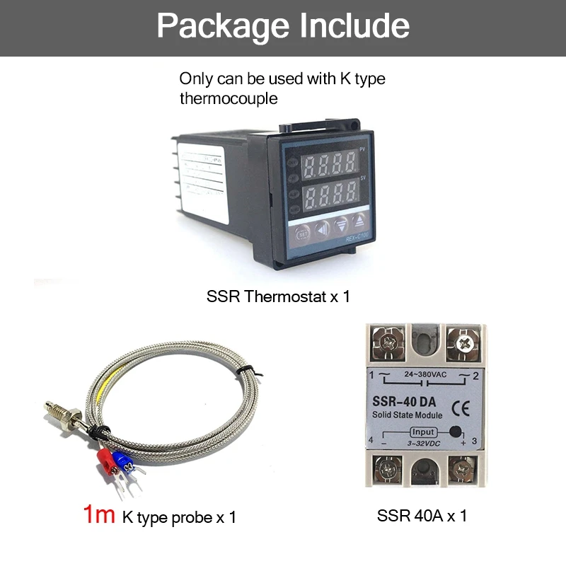 REX-C100 цифровой PID регулятор температуры SSR выход 0-400C с 1 м термопары K SSR 40A - Цвет: Set 8