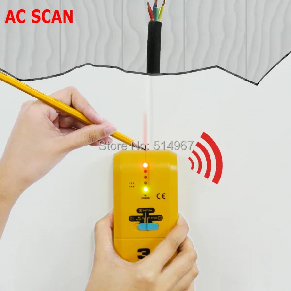 3 в 1 стержень/металл/AC детектор провода, ручной настенный деревянный металлический трубы напряжение Live сканер Finder трекер w/прожектор