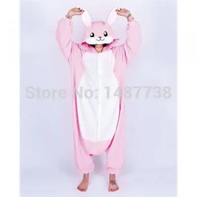 

New Winter Adult Cartoon Animal Pink Rabbit Onesie Unisex Onesie Pajamas Cosplay Costumes Sleepsuit Sleepwear