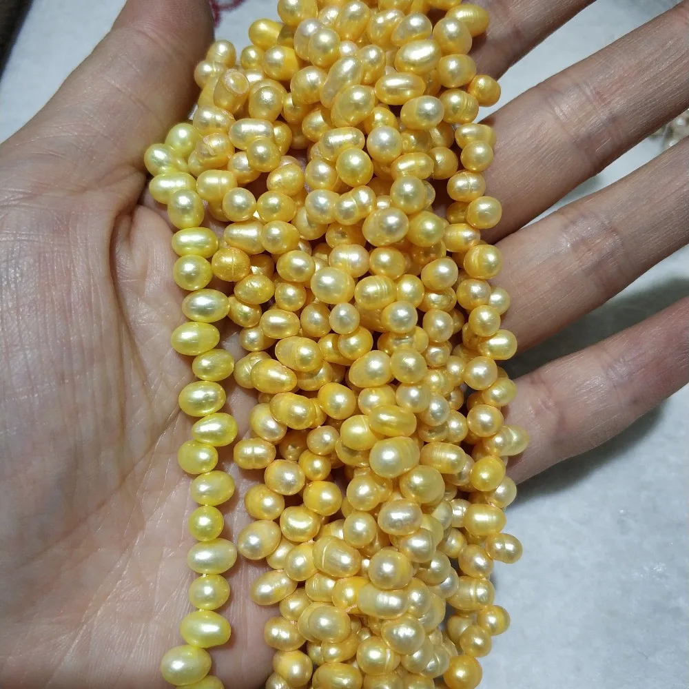 

JYX updated pearl DIY irregular 3.5*5mm golden pink luster Freshwater Pearl Strings Strands DIY Handmade Jewelry 15"1 strings