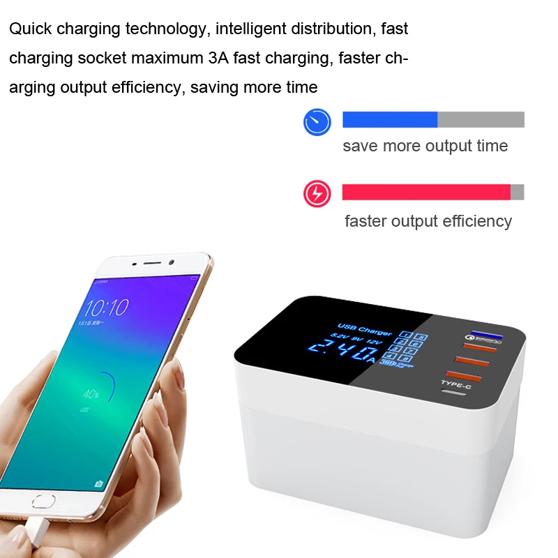 QI Беспроводное зарядное устройство Quick Charge 3,0 Smart usb type C зарядная станция светодиодный дисплей адаптер питания для быстрой зарядки настольное зарядное устройство