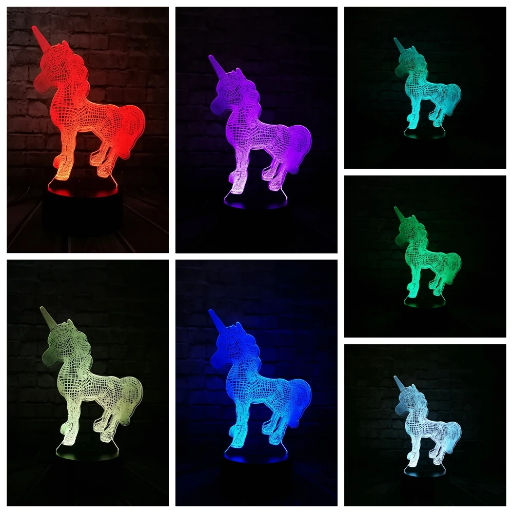 Новые животные кавайный Единорог 3D фотообои разноцветные RGB лампы