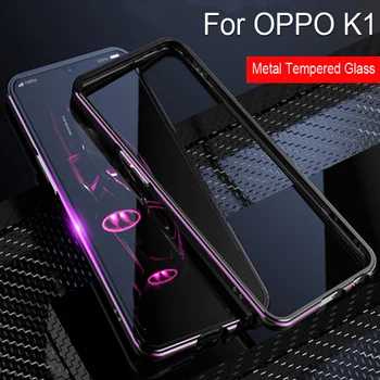 

Black Color Aluminum Metal Frame Hard Clear Tempered Glass Cases For OPPO K1 k1 Back Cover Shell For OPPO K 1 Protective Case