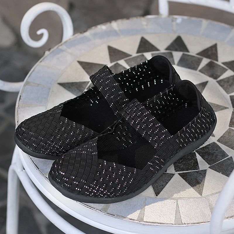 Women Shoes Summer Flats Sneakers Slip On Fashion Woven Breathable Loafers Casual Plus Size 42