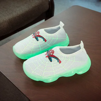 

2019 New Fashion Children Shoes Luminous Sneakers Mesh Shoes Spiderman Sneakers Baby Toddler Boys Girls Soft Shoes